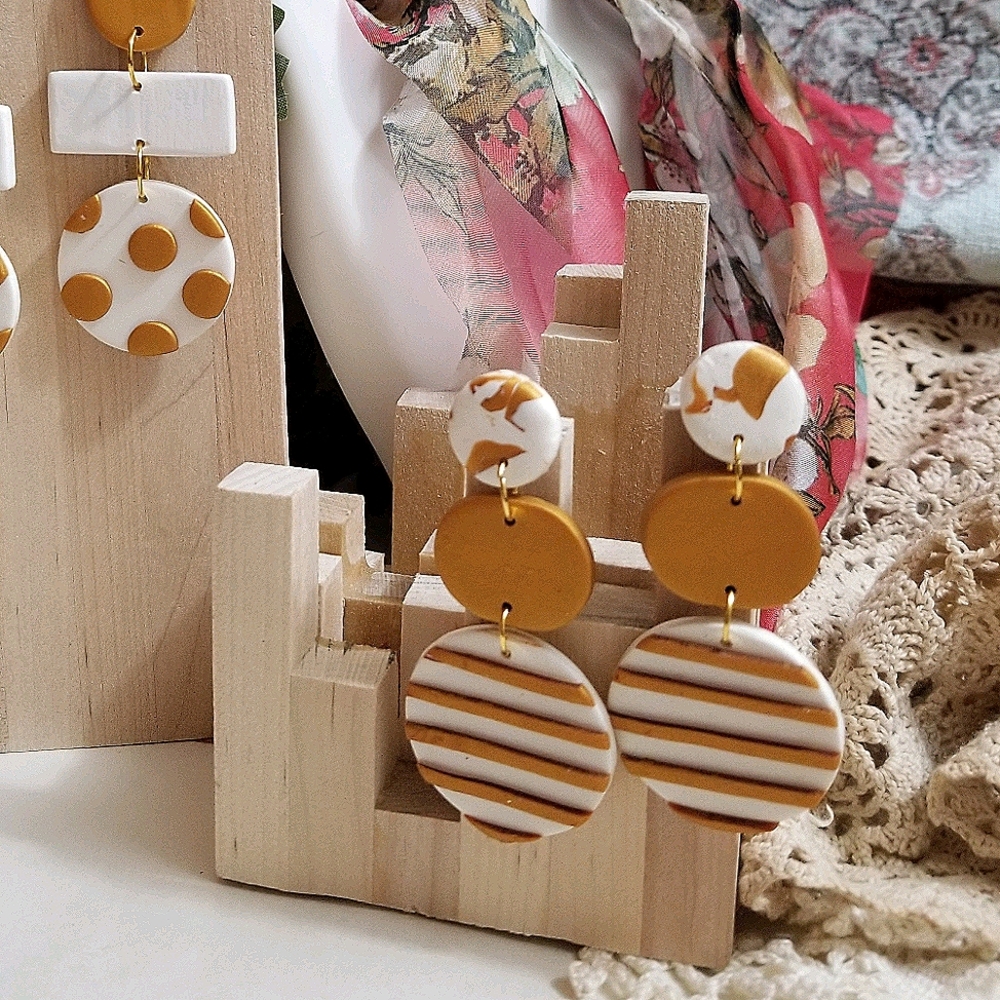 Polymer clay drop earrings - Picture 2 of 5